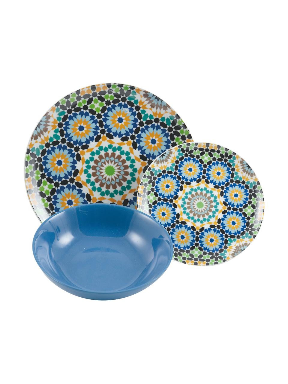 Komplet naczyń z porcelany Marrakech, dla 6 osób (18 elem.), Porcelana, kamionka, Wielobarwny, Komplet z różnymi rozmiarami