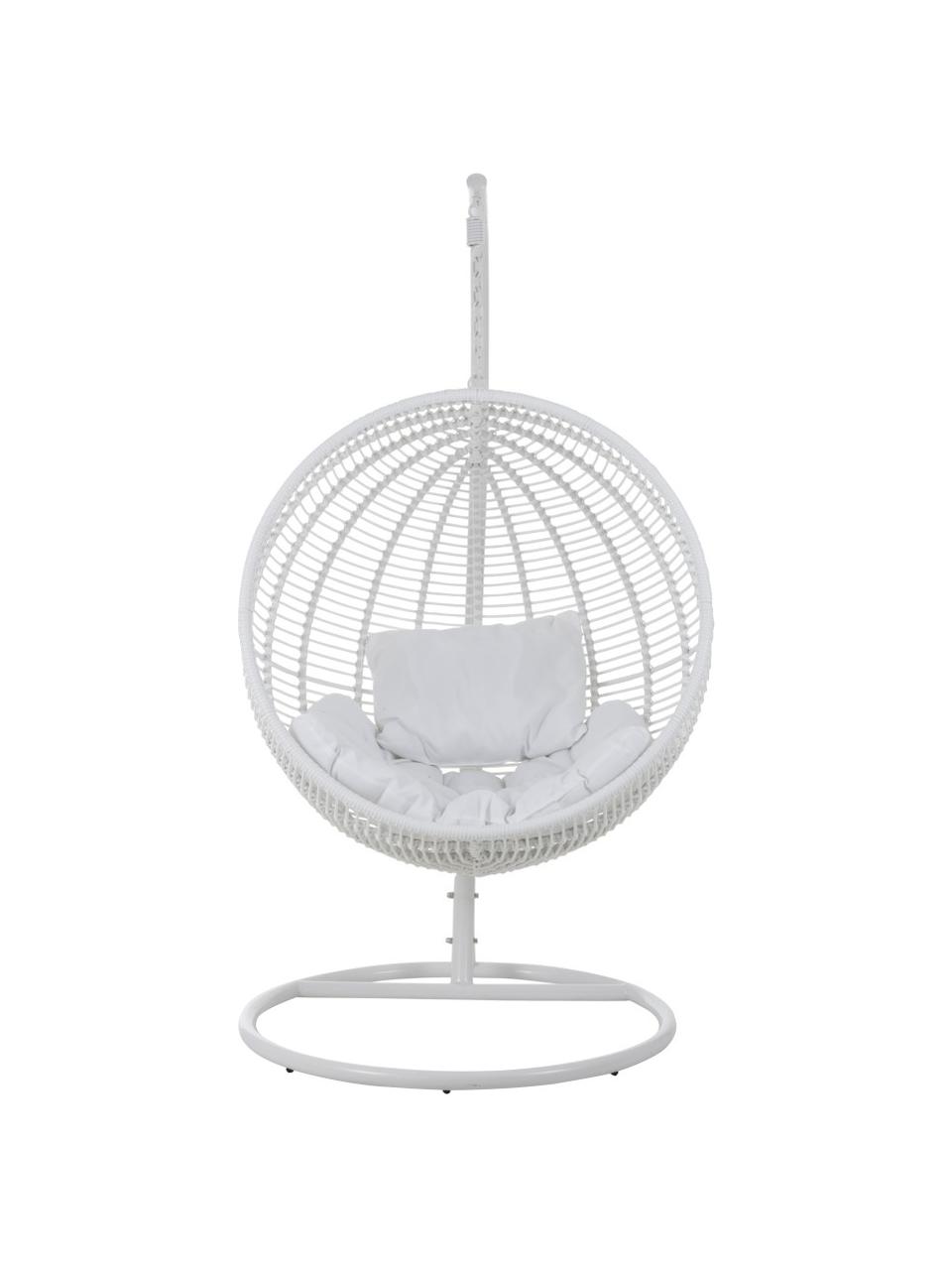 Fotel wiszący z metalową ramą Round, Biały, S 119 x W 193 cm