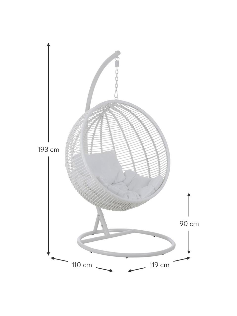 Poltrona sospesa con struttura in metallo Round, Bianco, Larg. 119 x Alt. 193 cm