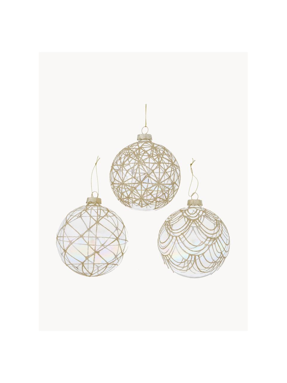 Kerstballen Galant, set van 12, Gelakt glas, Transparant, goudkleurig, Ø 10 x H 10 cm