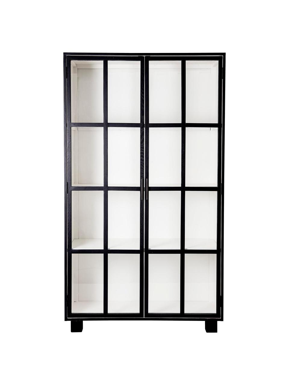 Vitrinekast Isbel met glazen deuren, Frame: MDF met eikenhoutfineer, Zwart, wit, B 114 x H 200 cm