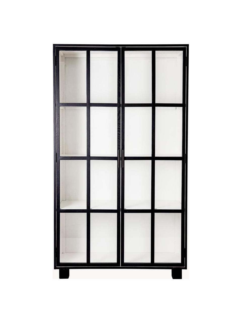 Eichenholz-Vitrine Isbel, Korpus: Mitteldichte Holzfaserpla, Schwarz, Weiss, B 114 x H 200 cm