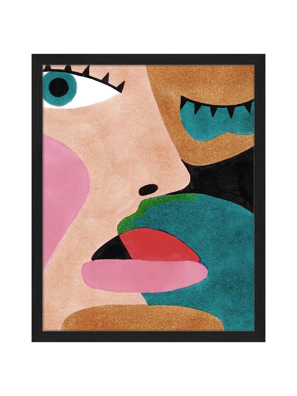 Oprawiony druk cyfrowy Close Up Face, Wielobarwny, S 43 x W 53 cm
