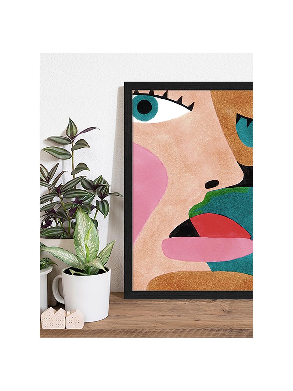Ingelijste digitale print Close Up Face, Afbeelding: digitale print op papier,, Lijst: gelakt hout, Multicolour, 43 x 53 cm