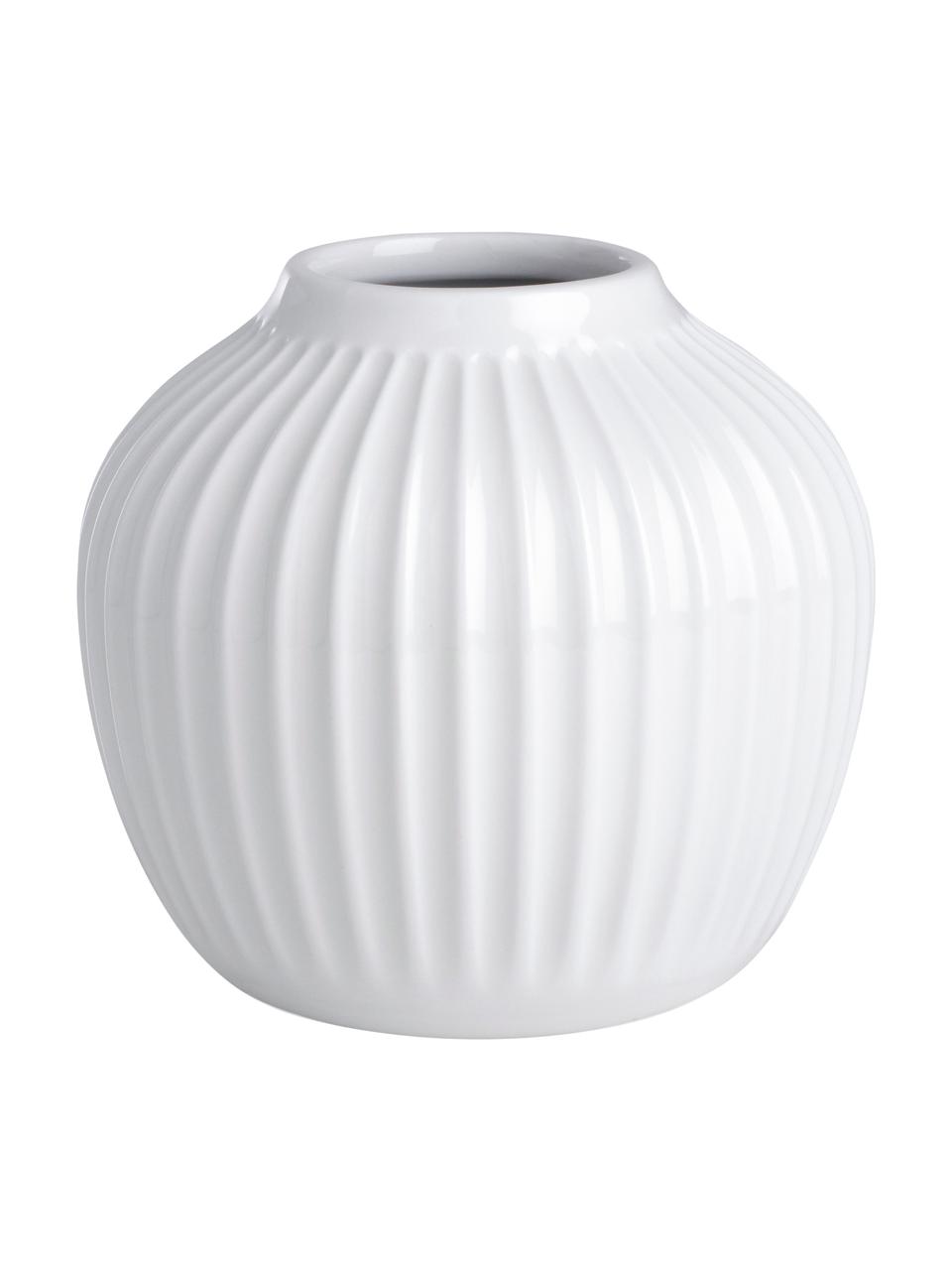Kleine handgefertigte Design-Vase Hammershøi, Porzellan, Weiß, Ø 14 x H 13 cm