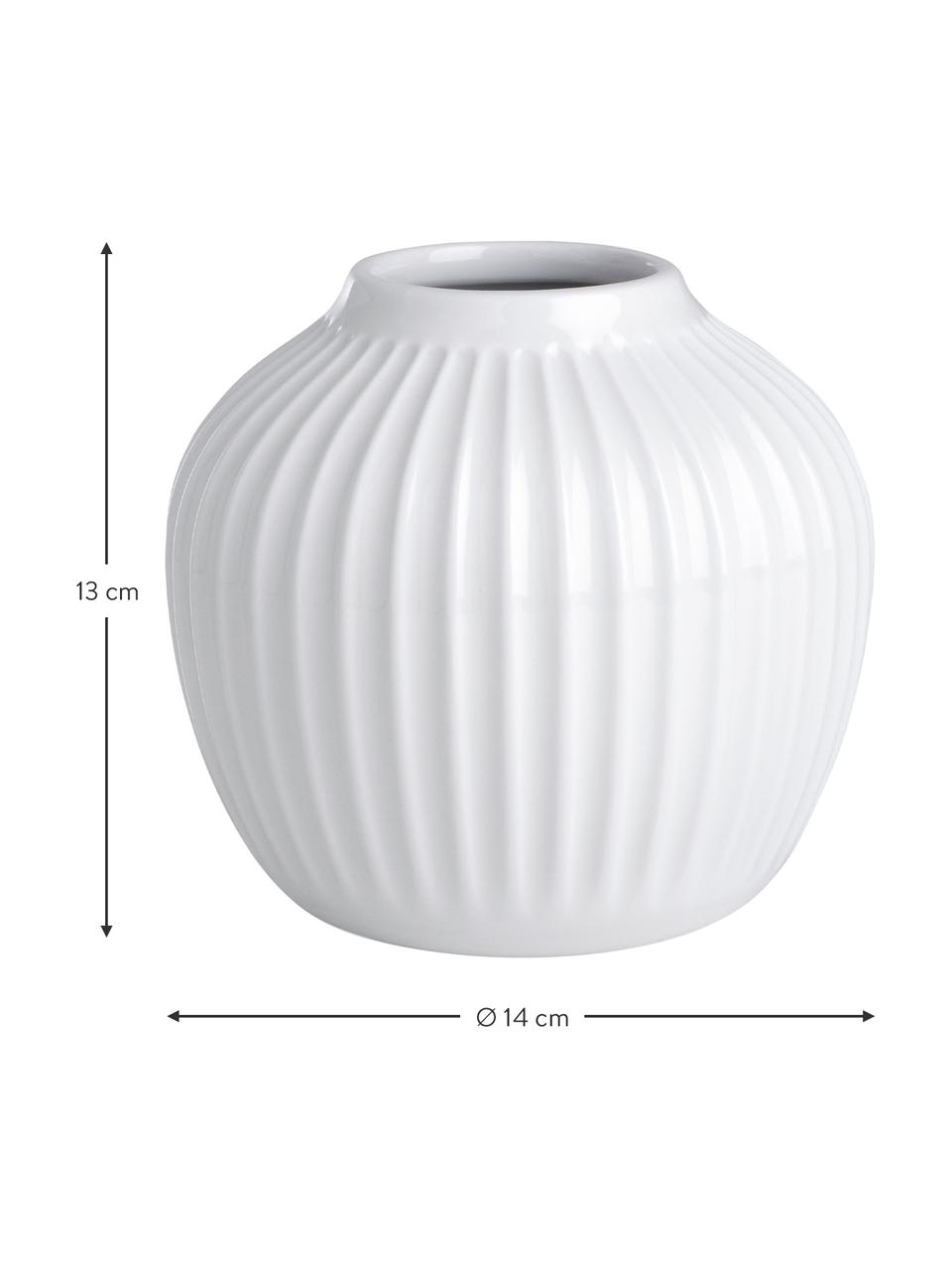 Kleine handgefertigte Design-Vase Hammershøi in Weiß, Porzellan, Weiß, Ø 14 x H 13 cm
