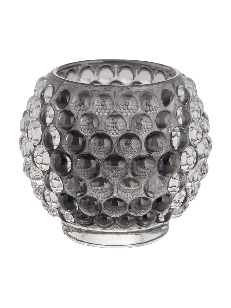 Bougeoir en verre fait main Doria, Verre, Gris foncé, Ø 9 cm x haut. 8 cm