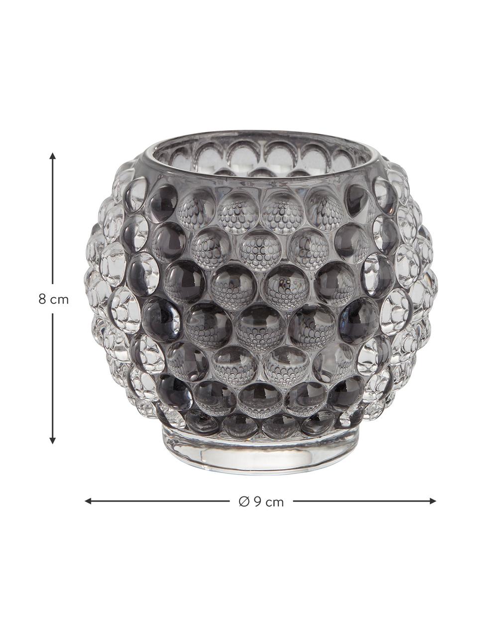 Handgefertigter Teelichthalter Doria, Glas, Dunkelgrau, Ø 9 x H 8 cm