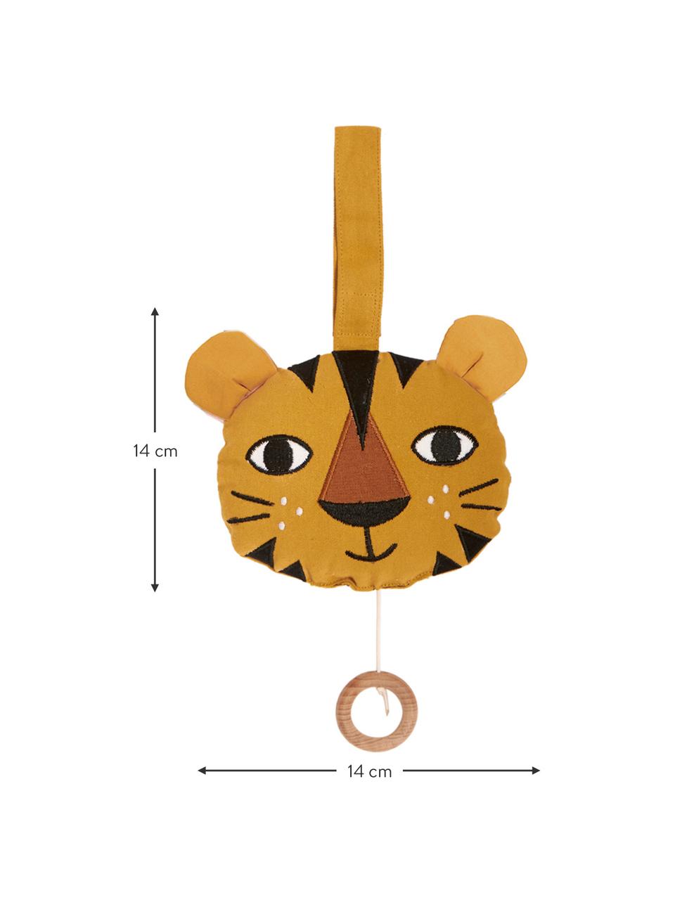 Handgefertigte Spieluhr Tiger, Baumwolle, OCS-zertifiziert, Ockergelb, B 14 x H 14 cm