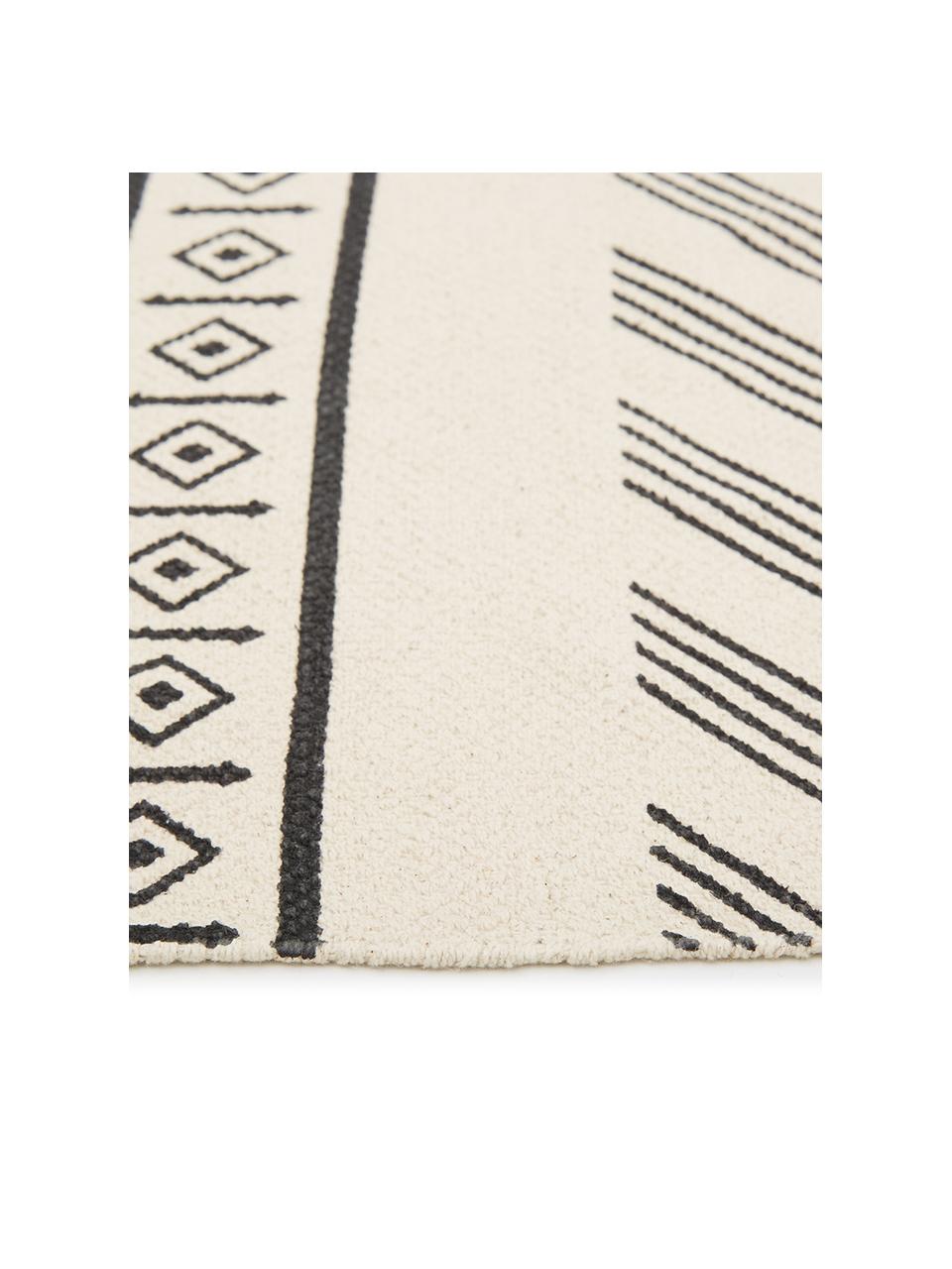 Ručne tkaný etno bavlnený behúň Edna, 100 %  bavlna, Krémová, čierna, Š 80 x D 250 cm
