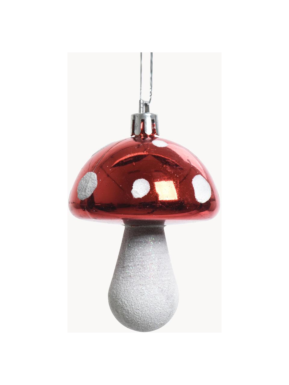 Kerstboomhangers Mashroom, 8 stuks, Kunststof, Rood, wit, Ø 5 x H 8 cm