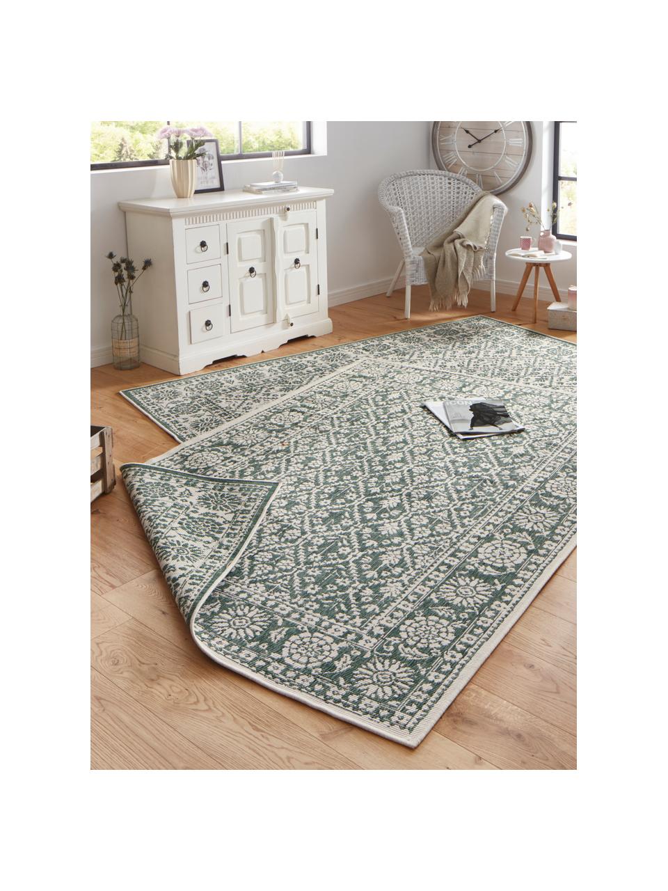 Alfombra reversible de interior/exterior Curacao, estilo vintage, Verde, crema, An 160 x L 230 cm (Tamaño M)