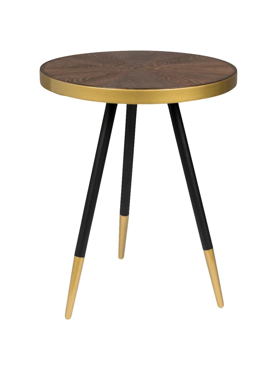 Table d'appoint ronde Denise, Bois foncé, couleur dorée, Ø 44 x haut. 45 cm