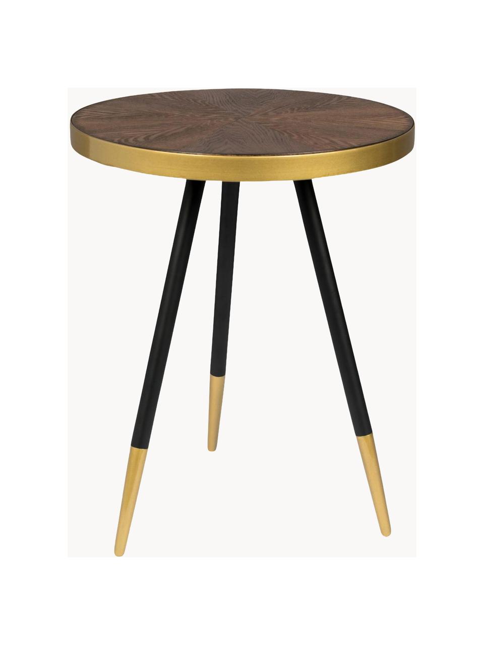 Table d'appoint ronde avec plateau en bois Denise, Bois foncé, doré, Ø 44 x haut. 45 cm