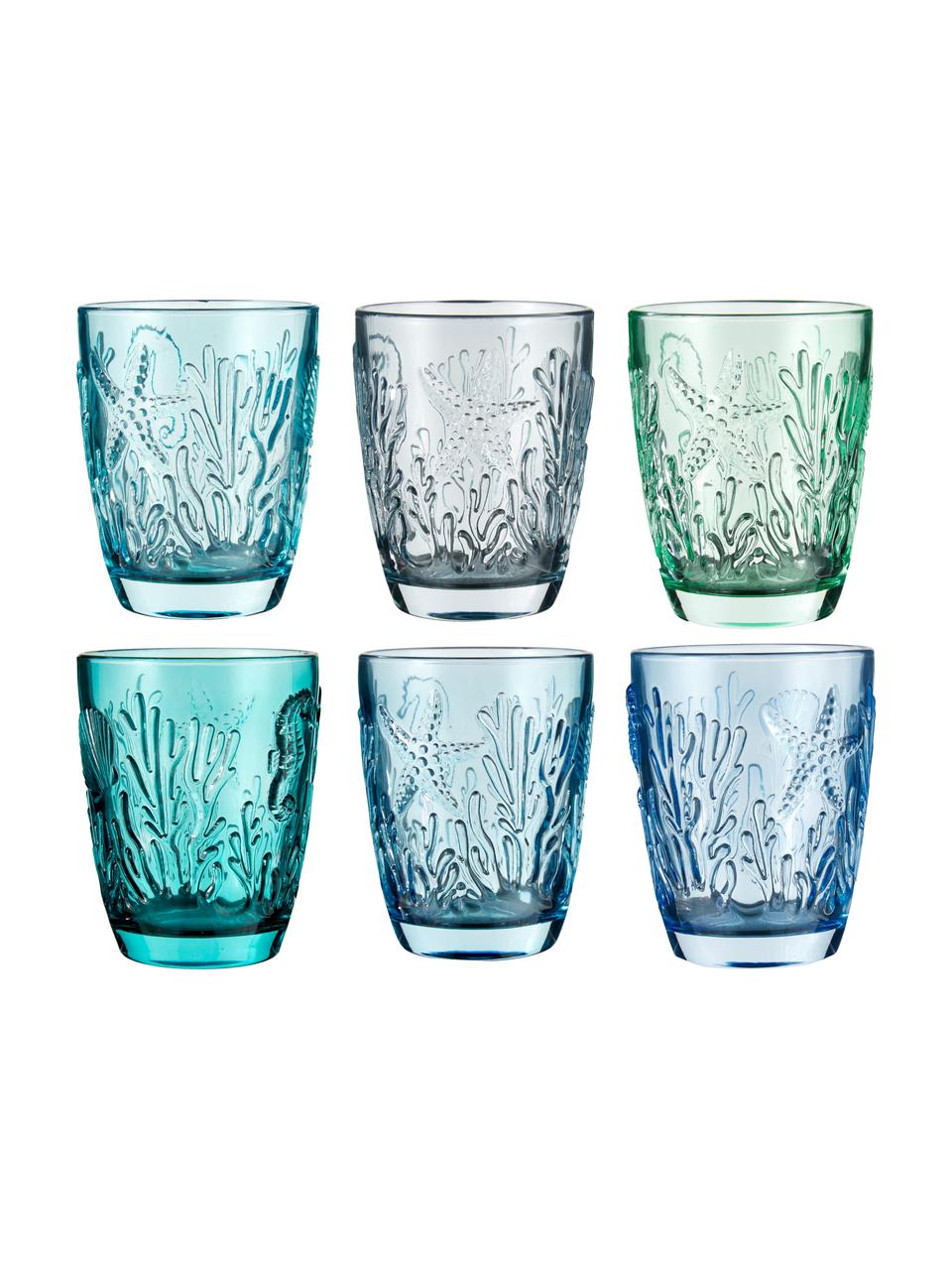 Set 6 bicchieri acqua con rilievo Pantelleria, Vetro, Tonalità blu, Ø 8 x 10 cm