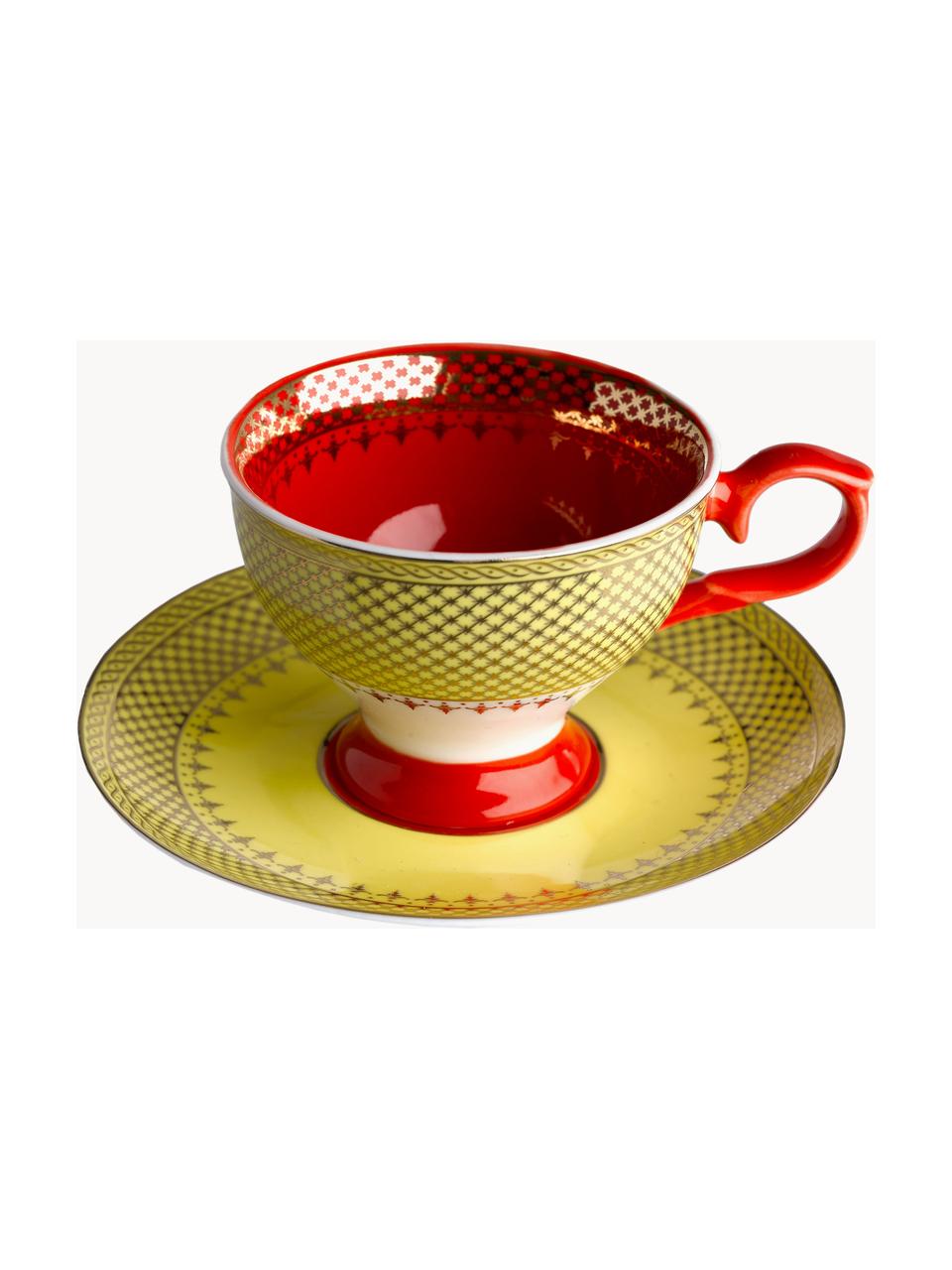 Set de tazas de espresso con platitos Grandma, 4 uds., Porcelana, Multicolor, Ø 8 x Al 6 cm, 90 ml