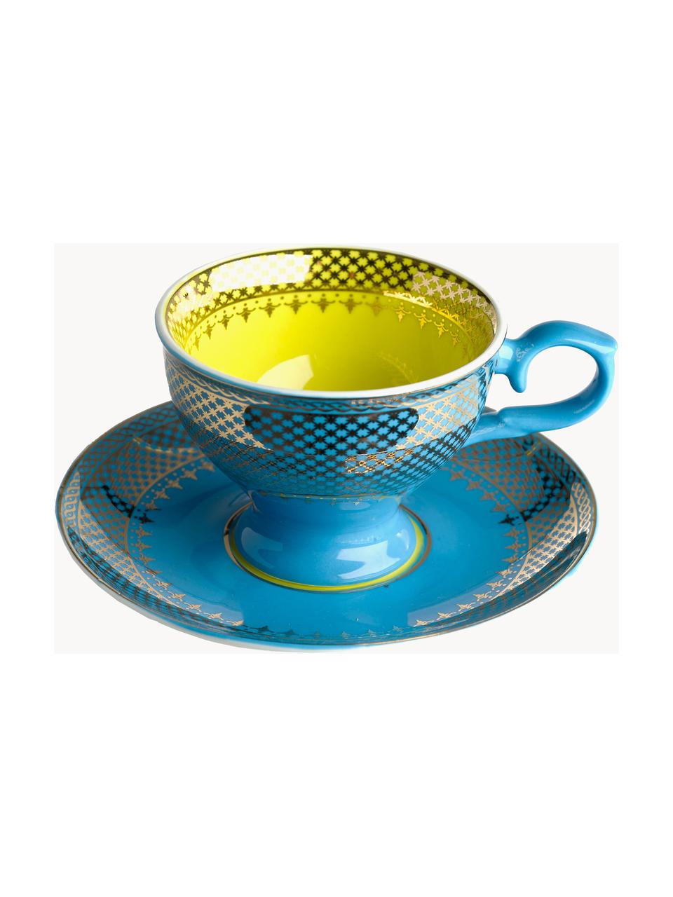 Set di 4 tazzine da caffè con piattini Grandma, Porcellana, Giallo chiaro, arancione, blu, rosa, Ø 8 x Alt. 6 cm, 90 ml