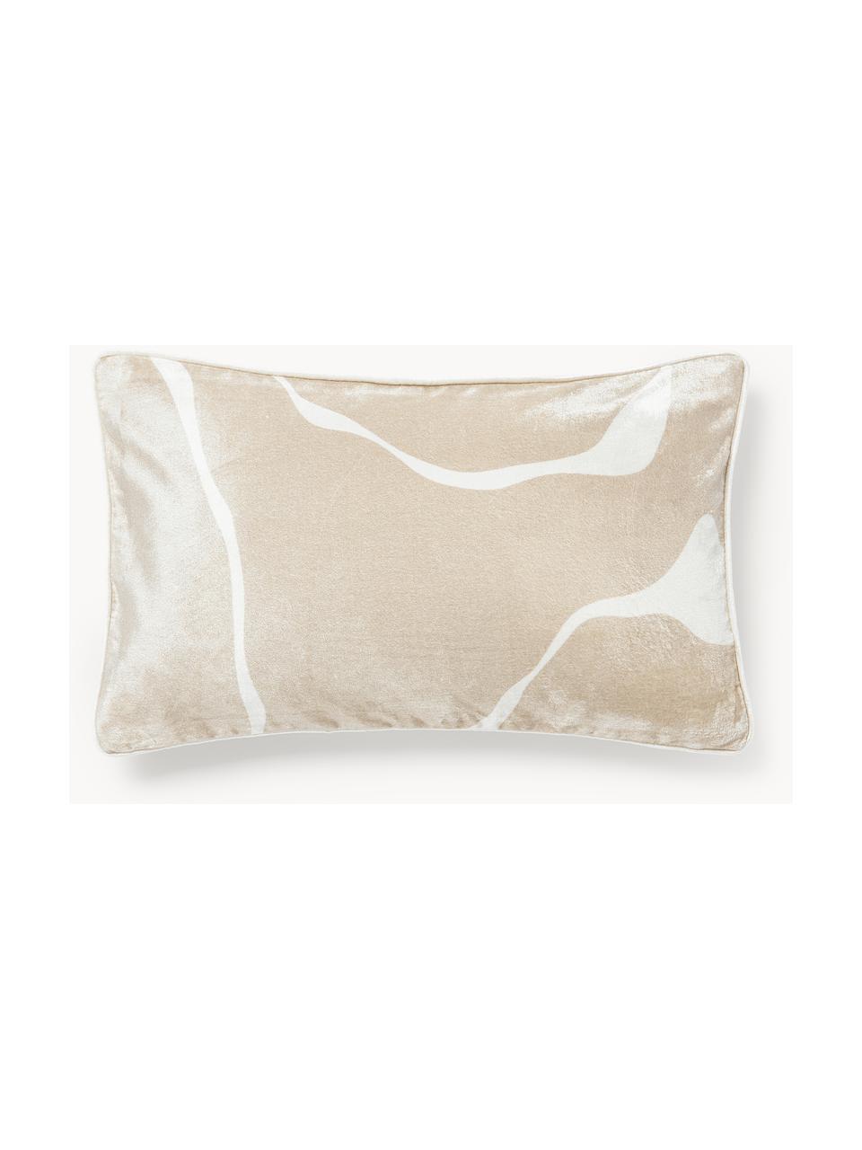 Housse de coussin en velours Seraphina, Velours (51 % coton, 49 % viscose), Beige clair, blanc, larg. 30 x long. 50 cm