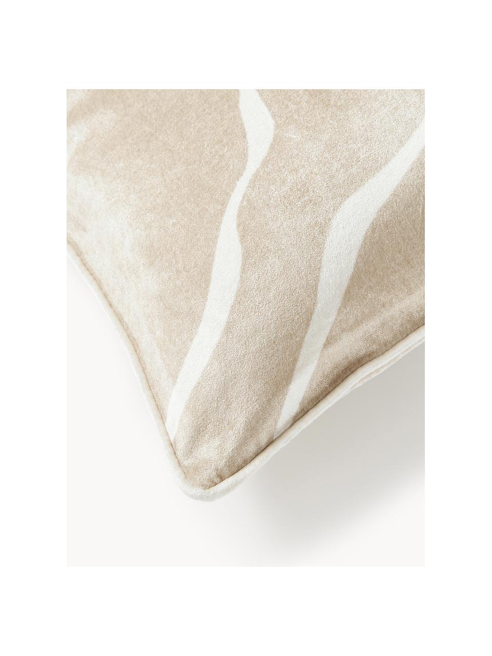 Sametový povlak na polštář Seraphina, Samet (51 % bavlna, 49 % viskóza), Světle béžová, bílá, Š 30 cm, D 50 cm
