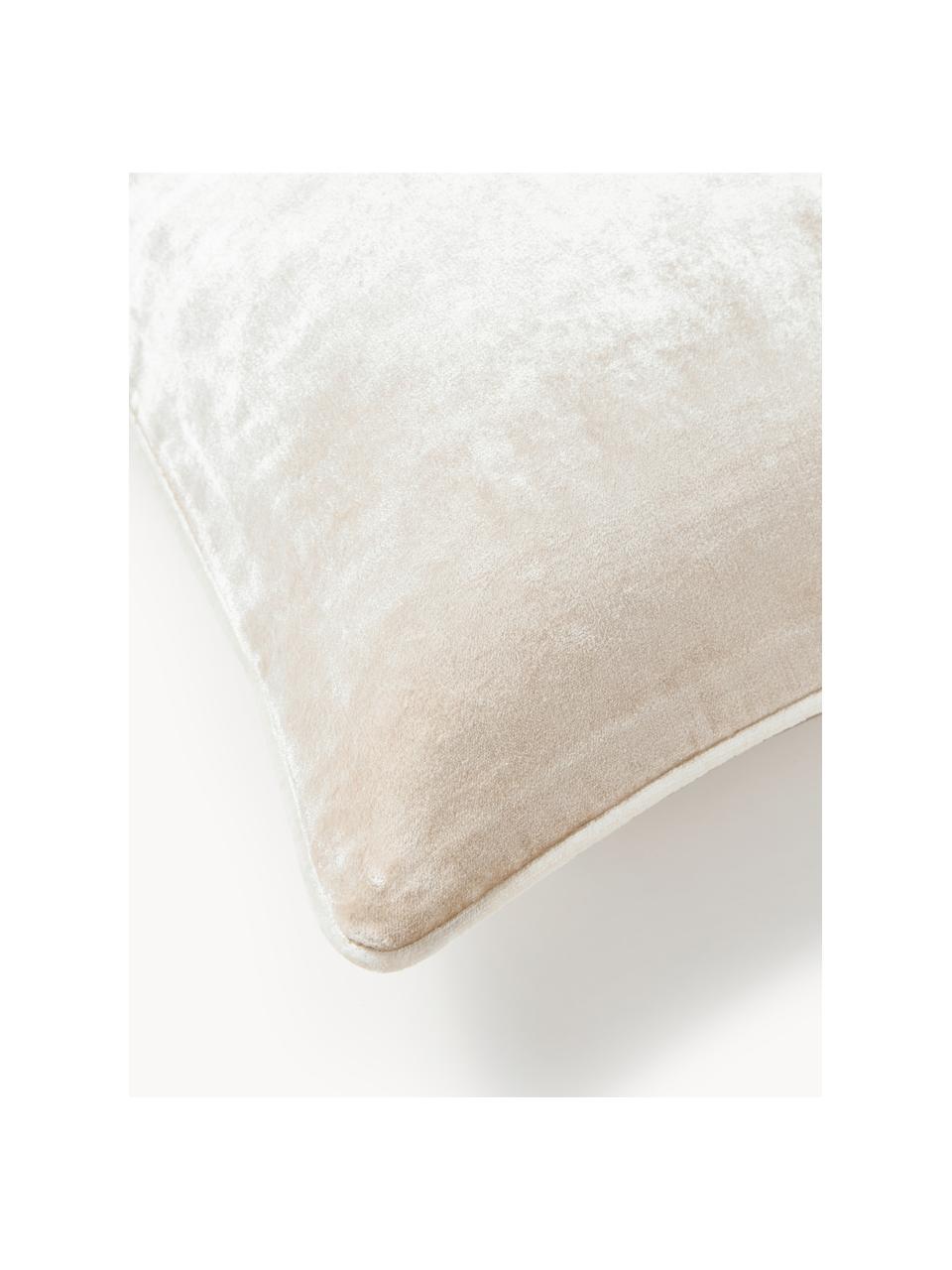 Housse de coussin en velours Seraphina, Velours (51 % coton, 49 % viscose), Beige clair, blanc, larg. 30 x long. 50 cm