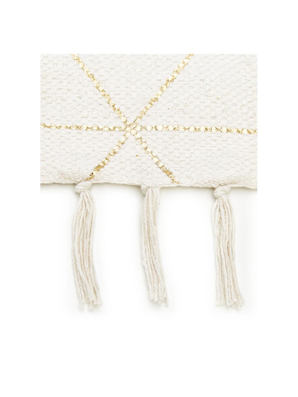 Tkany na płasko dywan z bawełny z frędzlami Yena, Beżowy, złoty, S 70 x D 140 cm (Rozmiar XS)