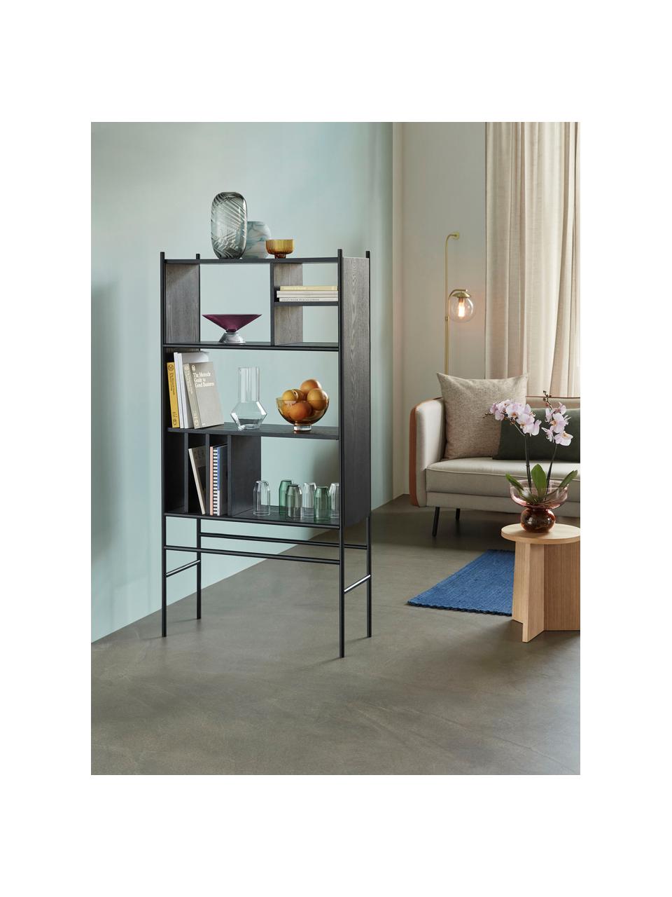 Étagère Divide, Bois de frêne, bois d'eucalyptus, métal, Noir, larg. 79 x haut. 160 cm