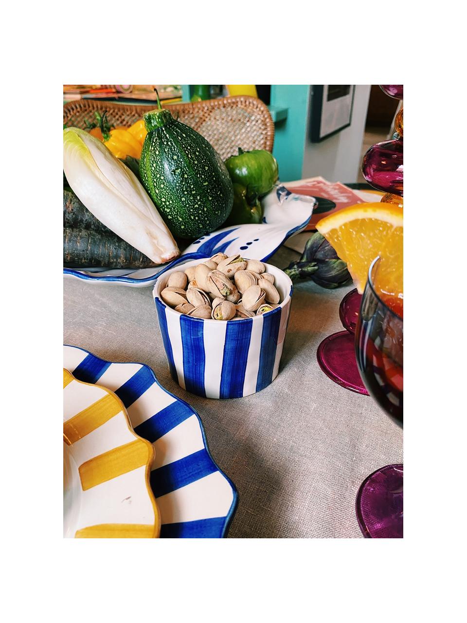 Bol à snacks fait à la main Spirit, Grès cérame, Bleu foncé, blanc, Ø 9 x haut. 6 cm