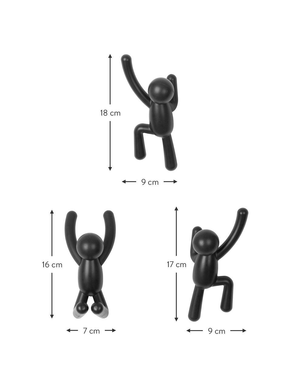 Komplet haków ściennych Buddy, 3 elem., Tworzywo sztuczne (ABS), Czarny, Komplet z różnymi rozmiarami
