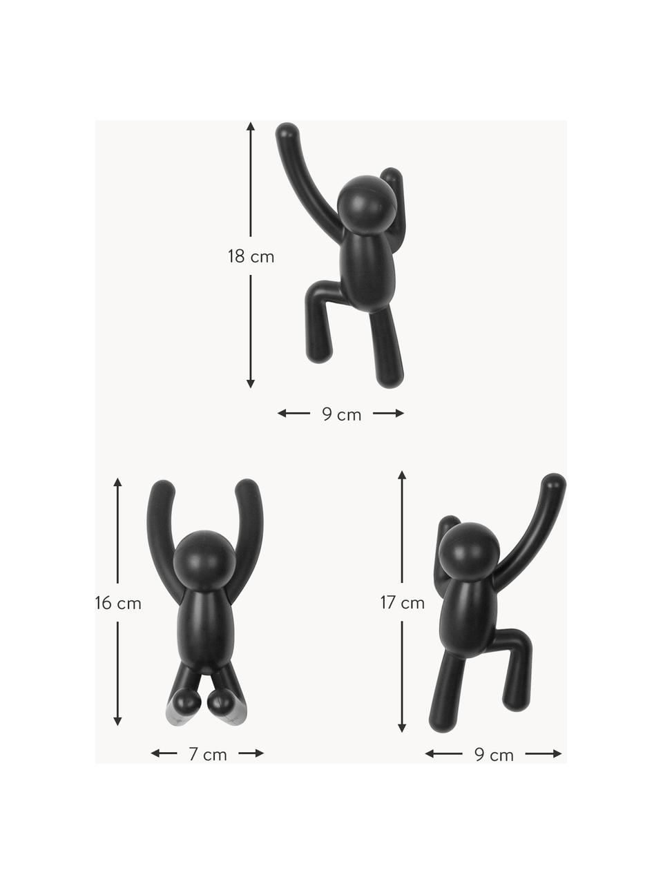 Patères design Buddy, 3 élém., Plastique (ABS), Noir, Lot de différentes tailles