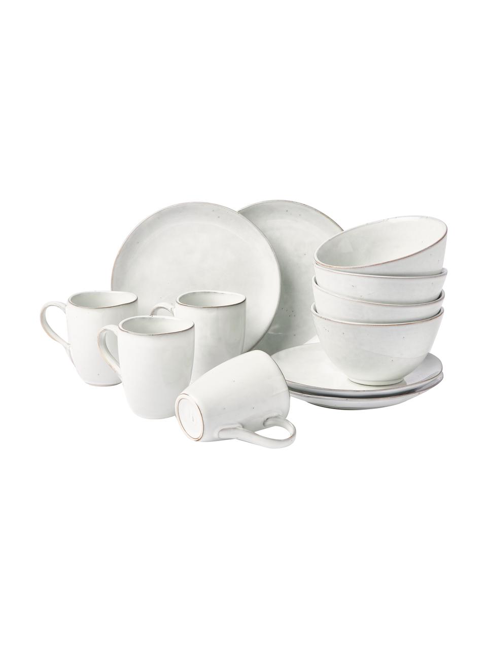 Set da colazione fatto a mano per 4 persone Nordic Sand 12 pz, Gres, Grigio, tonalità beige, Set in varie misure