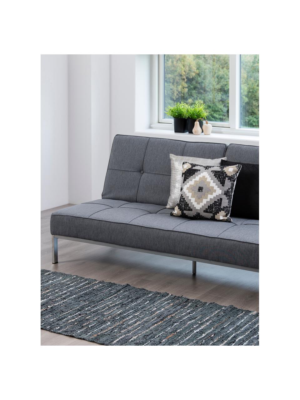 Divano letto Perugia, Rivestimento: poliestere Con 25.000 cic, Piedini: metallo verniciato, Tessuto grigio chiaro, Larg. 198 x Prof. 95 cm