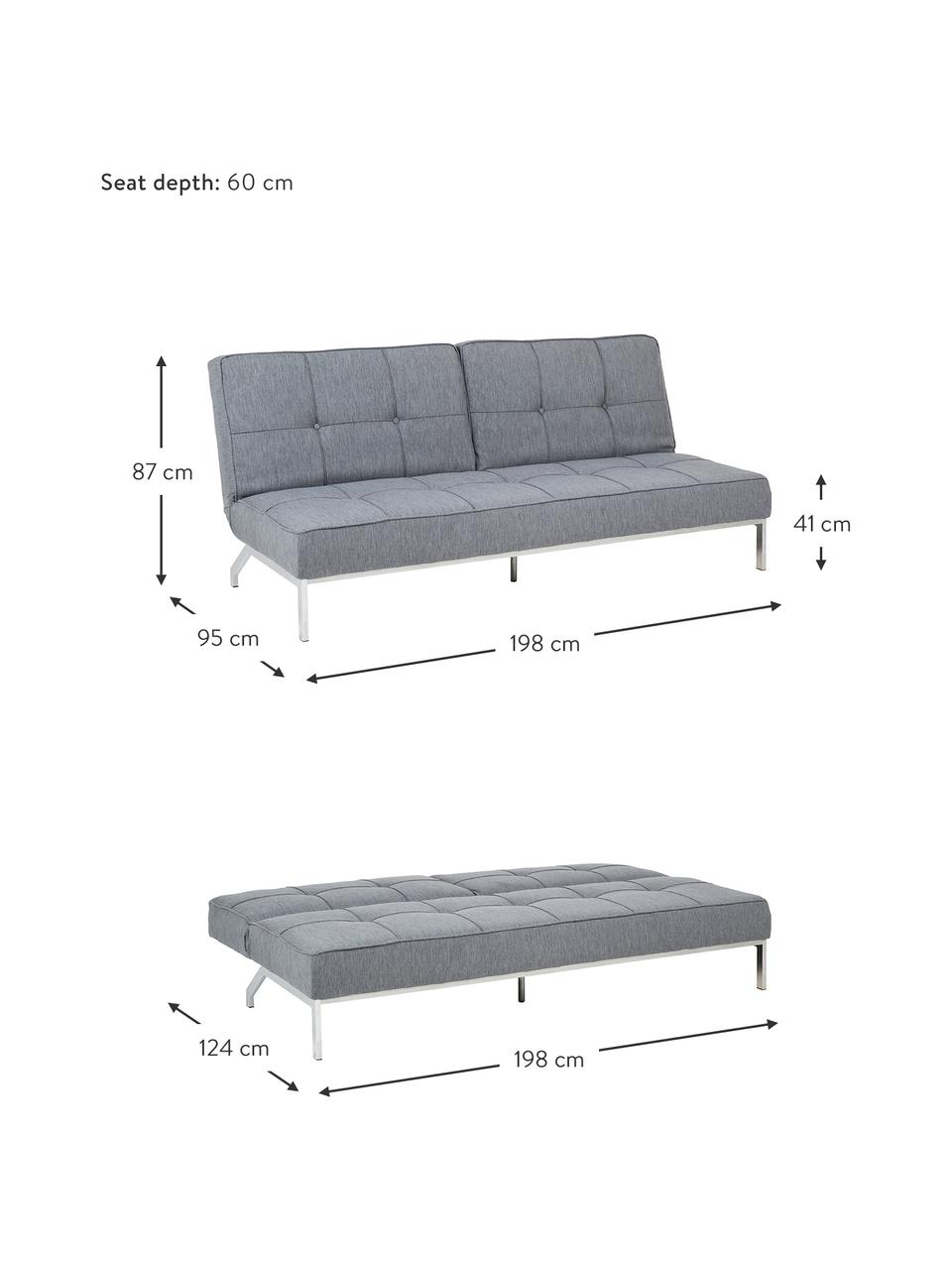 Sofa rozkładana Perugia, Tapicerka: poliester Dzięki tkaninie, Nogi: metal lakierowany, Jasny szary, S 198 x G 95 cm
