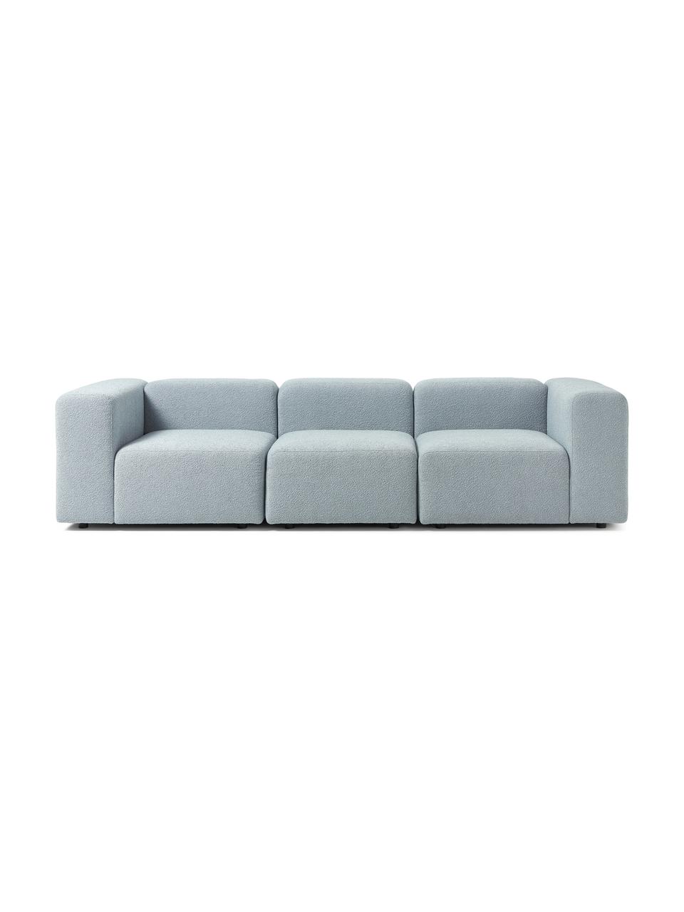 Canapé modulable 4 places en tissu bouclé Lena, Tissu bouclé bleu ciel, larg. 284 x prof. 106 cm