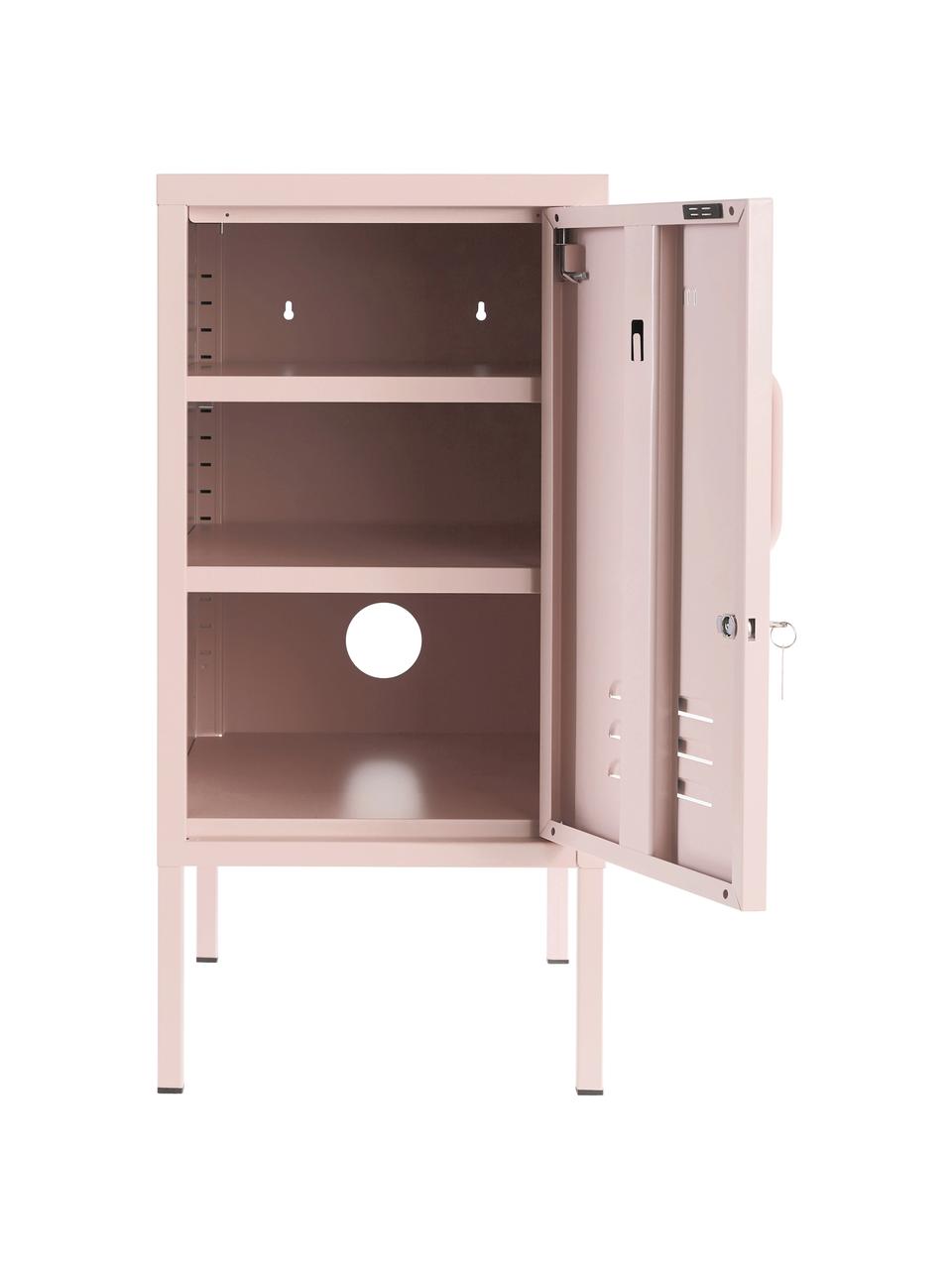 Nachtkastje Shorty met deur, Staal, gepoedercoat, Poederroze, B 35 x H 72 cm