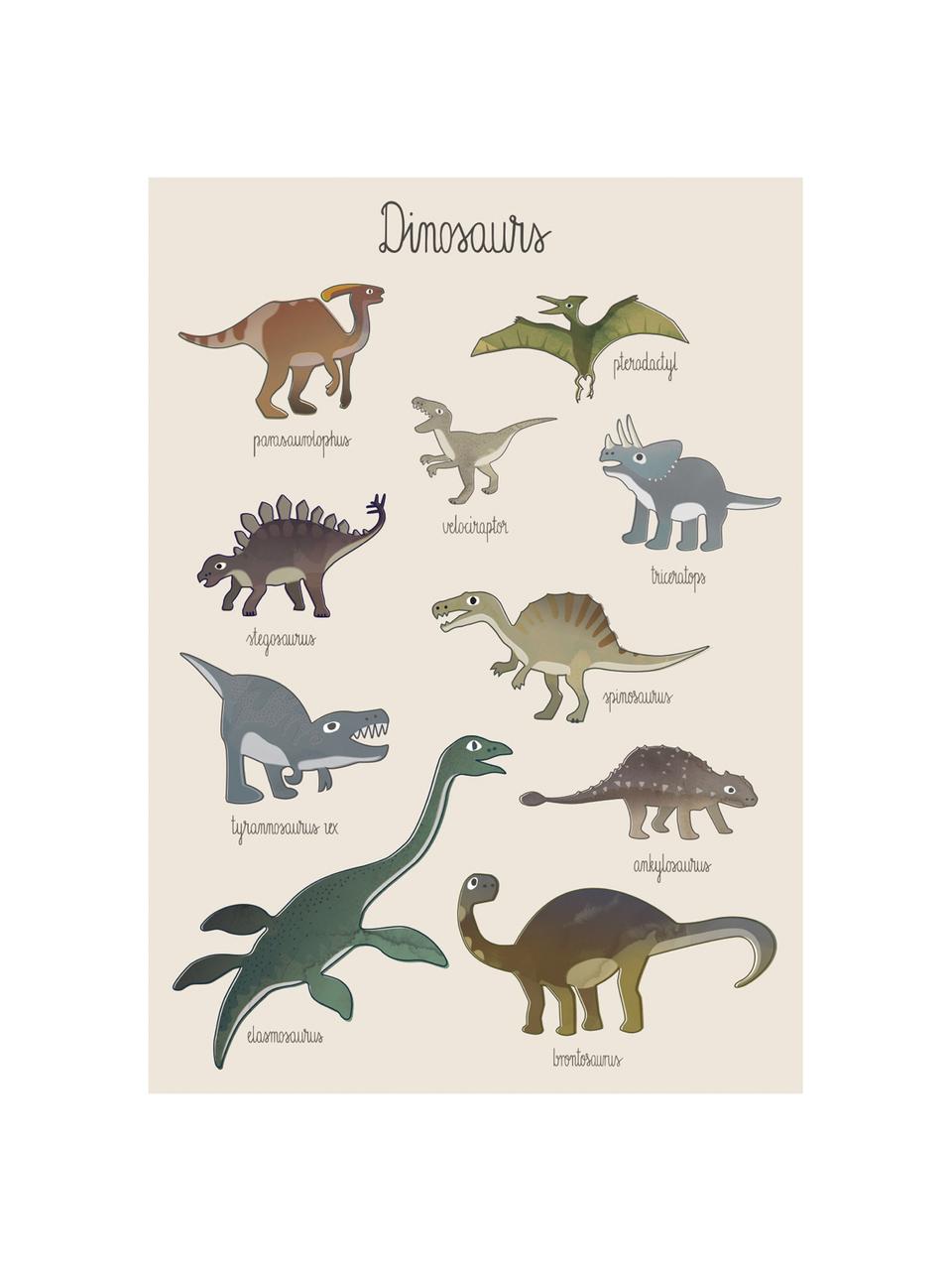 Plakat Dino, Papier artystyczny, 250 g / m², Wielobarwny, S 50 x W 70 cm