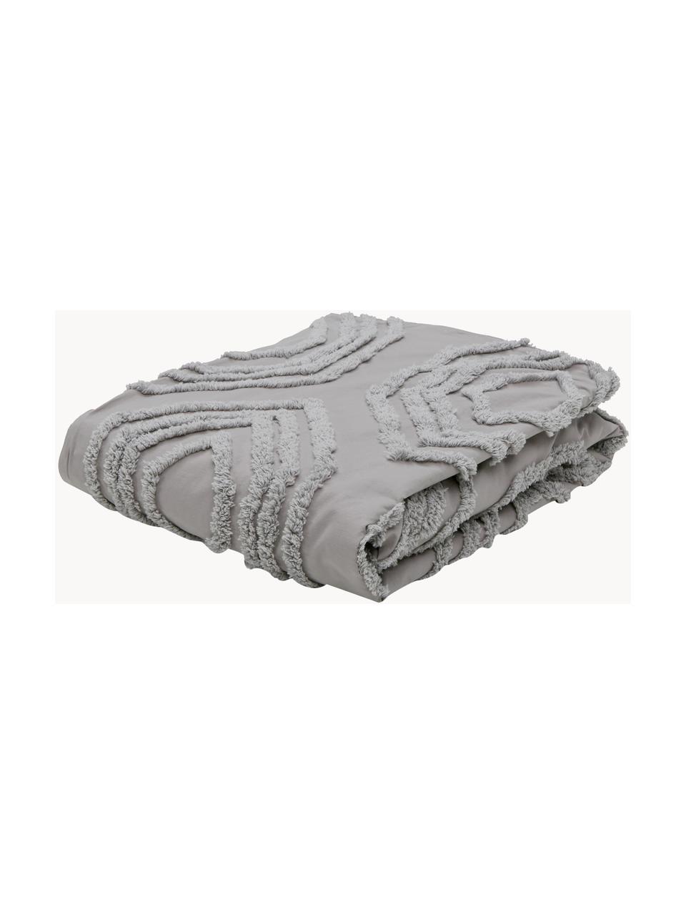 Copriletto con decorazione a ciuffi Faye, 100% cotone, Grigio, Larg. 160 x Lung. 200 cm (per letti da 120 x 200)