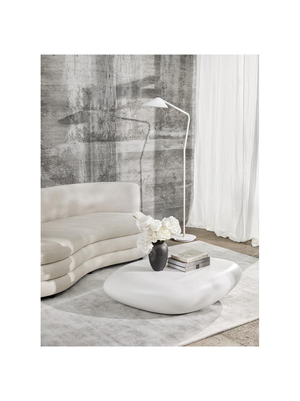 Stolik kawowy w kształcie kamienia Pietra, Włókno szklane, lakierowane, odporne na zarysowania, Biały, S 116 x W 28 cm
