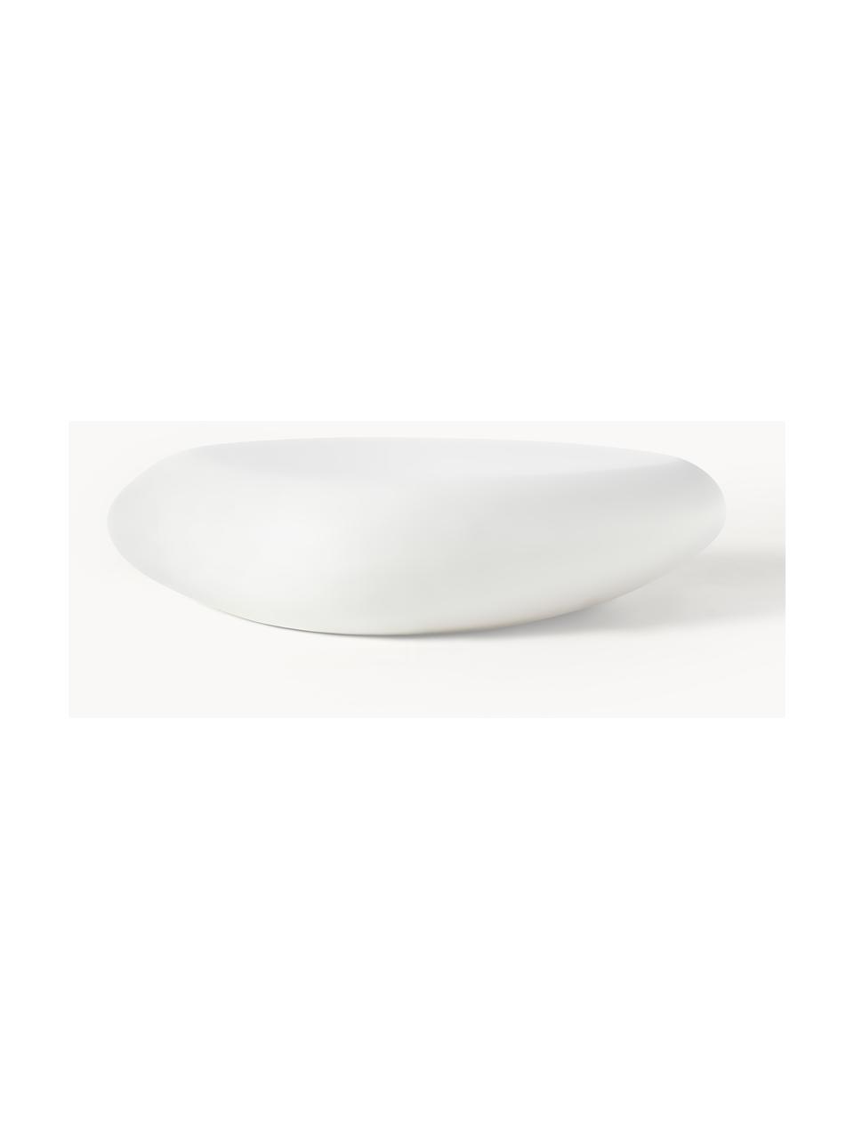 Table basse ovale en forme de galet Pietra, Plastique en fibre de verre, peint, Blanc, larg. 116 x prof. 77 cm