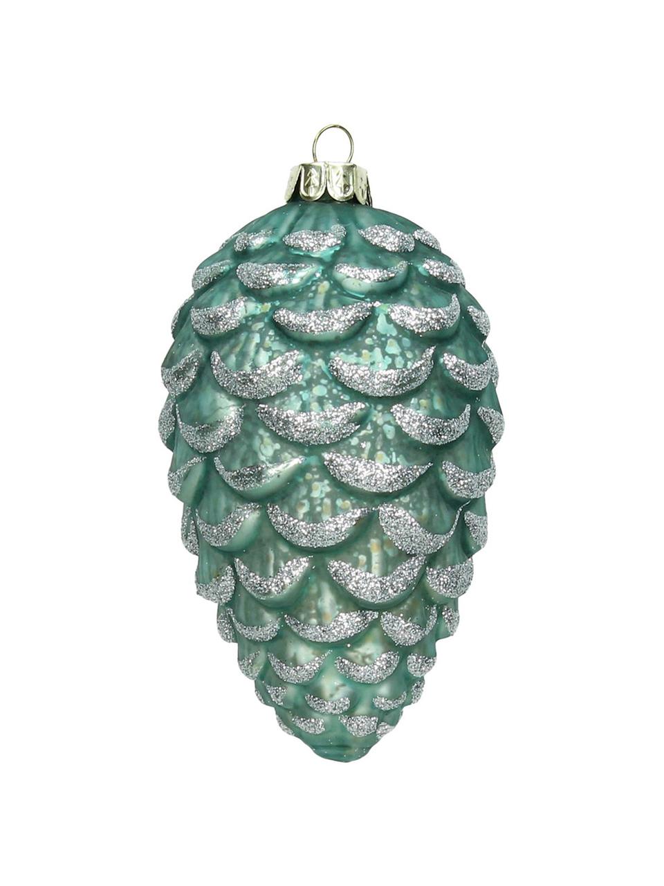 Pomme de pin de Noël Hein, 3 pièces, Turquoise, couleur argentée