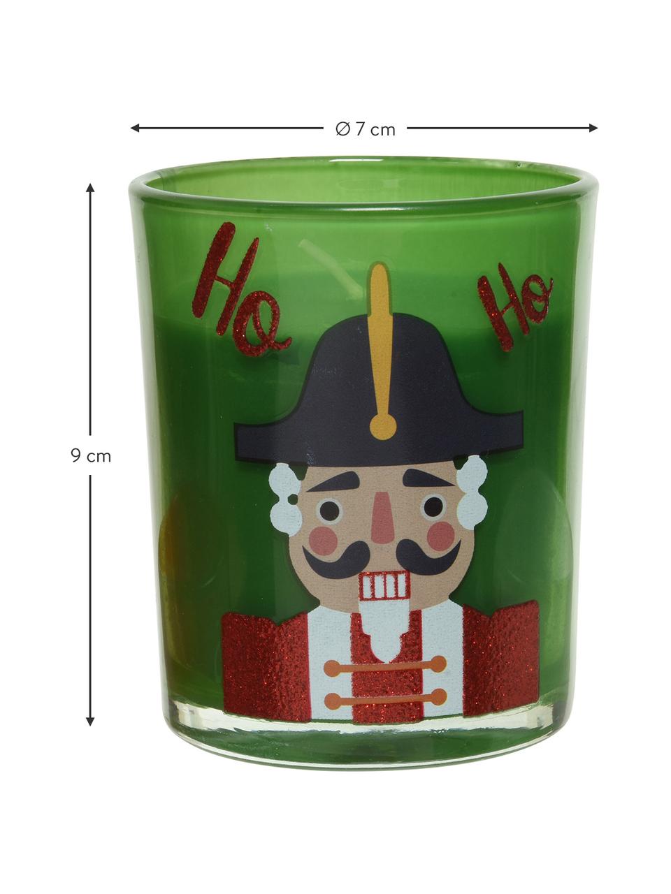Kerzen Nussknacker H 9 cm, 3 Stück, Behälter: Glas, Rot, Weiß, Grün, Ø 7 x H 9 cm