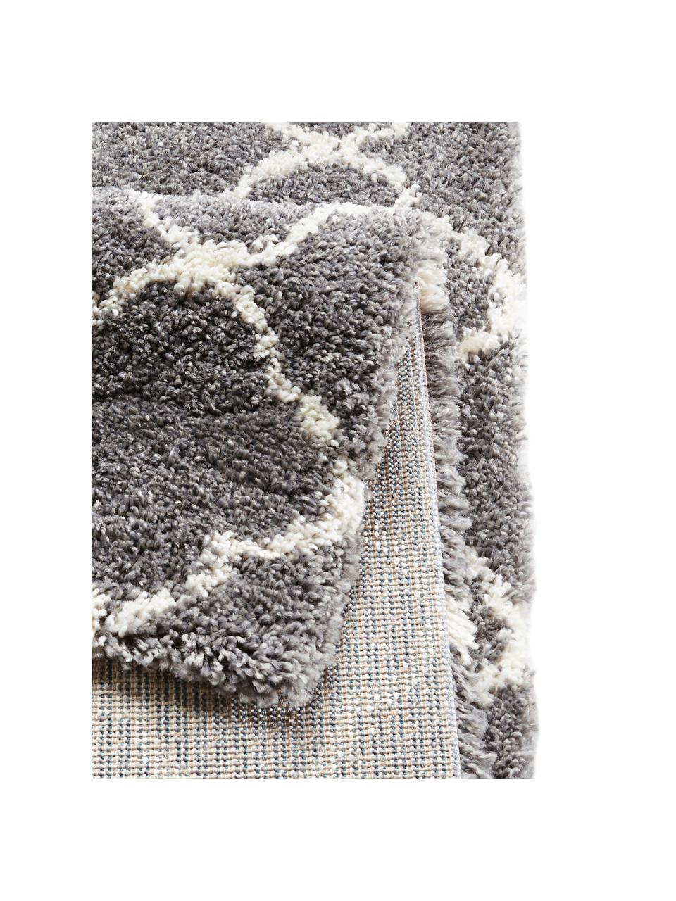 Tapis poils longs gris crème Grace, Gris foncé, crème