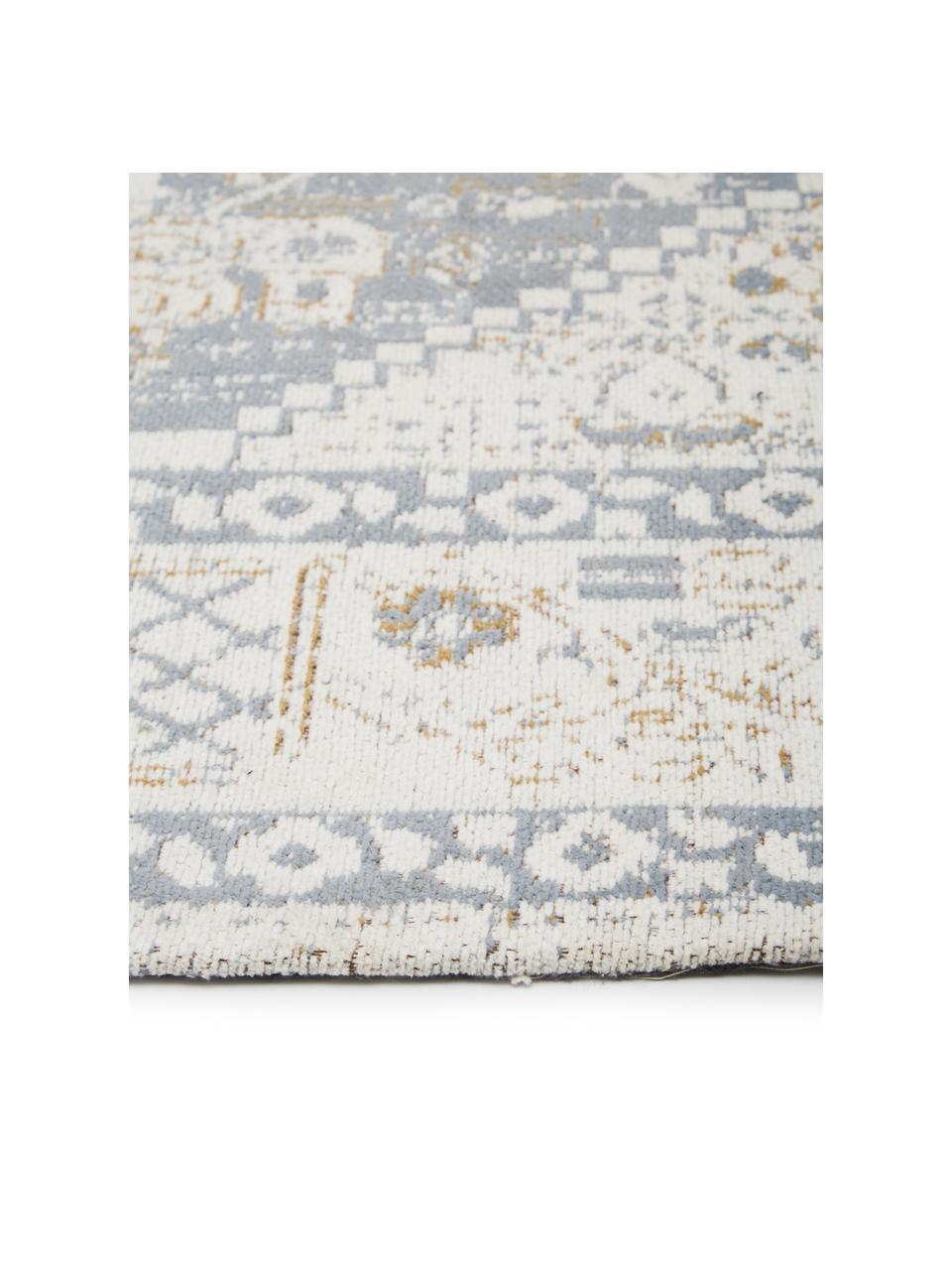 Alfombra artesanal de chenilla Neapel, Parte superior: 95% algodón, 5% poliéster, Reverso: 100% algodón El material , Gris azulado, blanco crema, An 300 x L 400 cm (Tamaño XL)