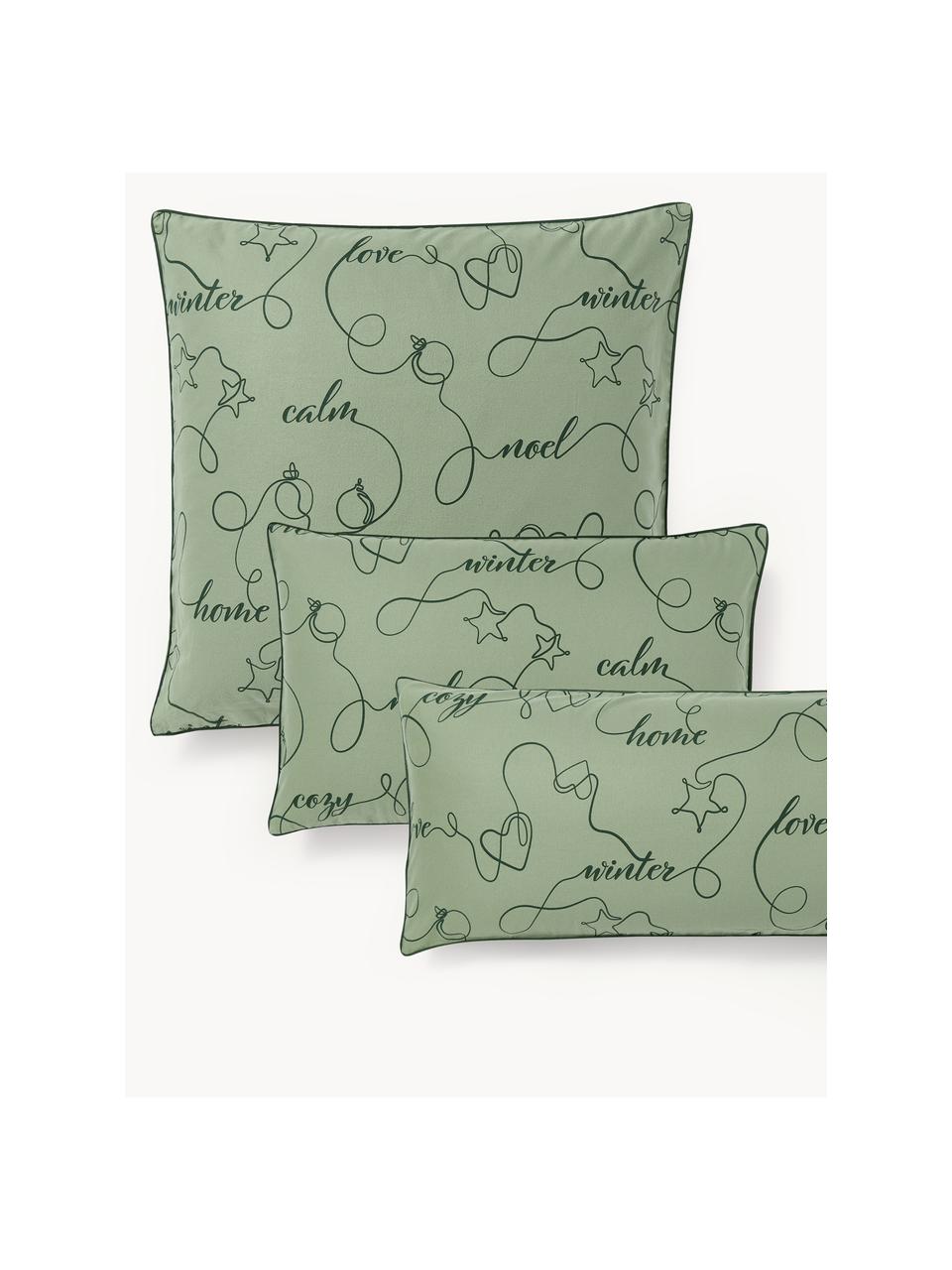 Taie d'oreiller hivernale en flanelle avec passepoil Isabelle, Vert sauge, larg. 50 x long. 70 cm