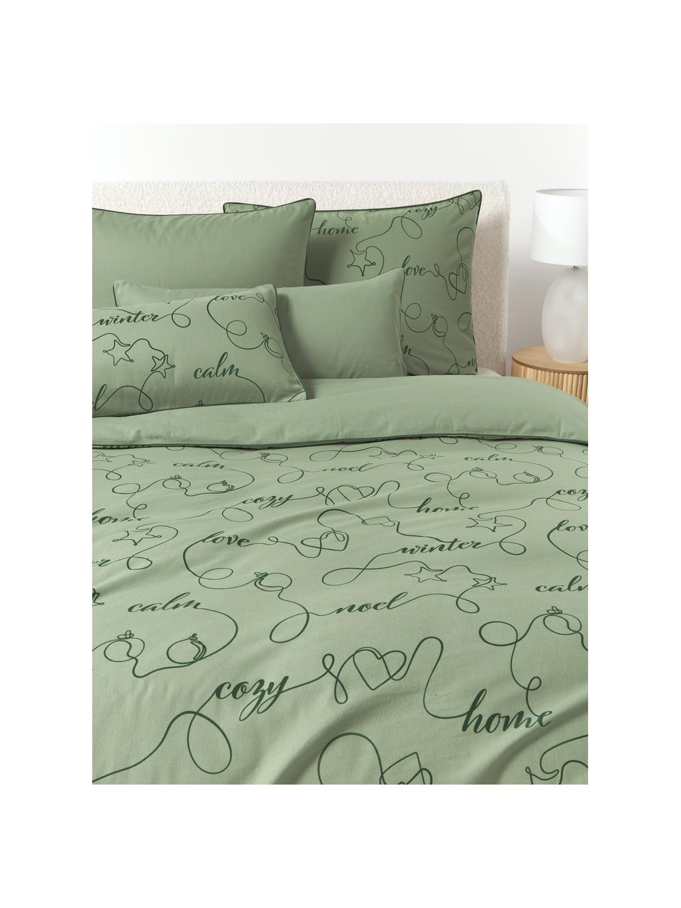 Funda de almohada de franela invernal con ribete Isabelle, Verde salvia, An 45 x L 110 cm