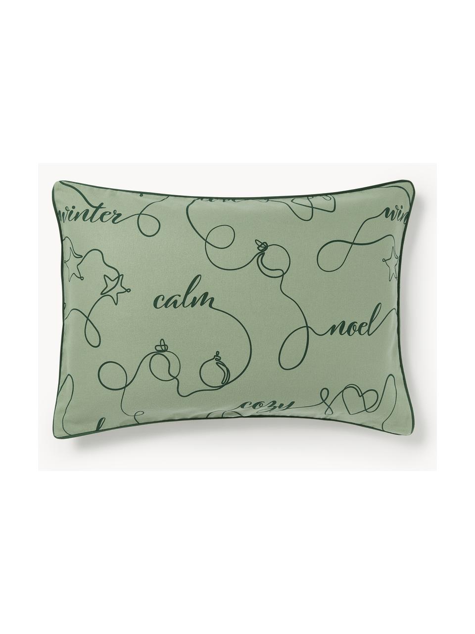 Funda de almohada de franela invernal con ribete Isabelle, Verde salvia, An 45 x L 110 cm
