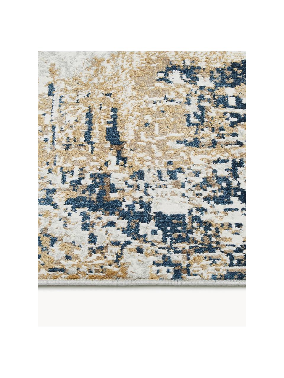 Tapis soyeux à poils ras et franges Verona, Beige, brun, bleu foncé, larg. 80 x long. 150 cm (taille XS)