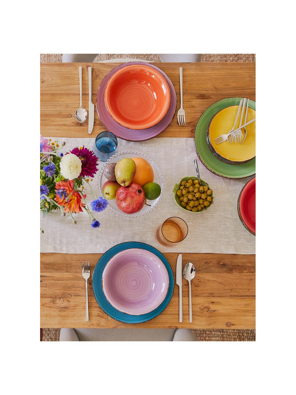Gekleurde handbeschilderde serviesset Baita, 6 personen (18-delig), Handbeschilderd keramiek (hard dolomiet), Geel, lila, turquoise, oranje, rood, groen, Set met verschillende formaten