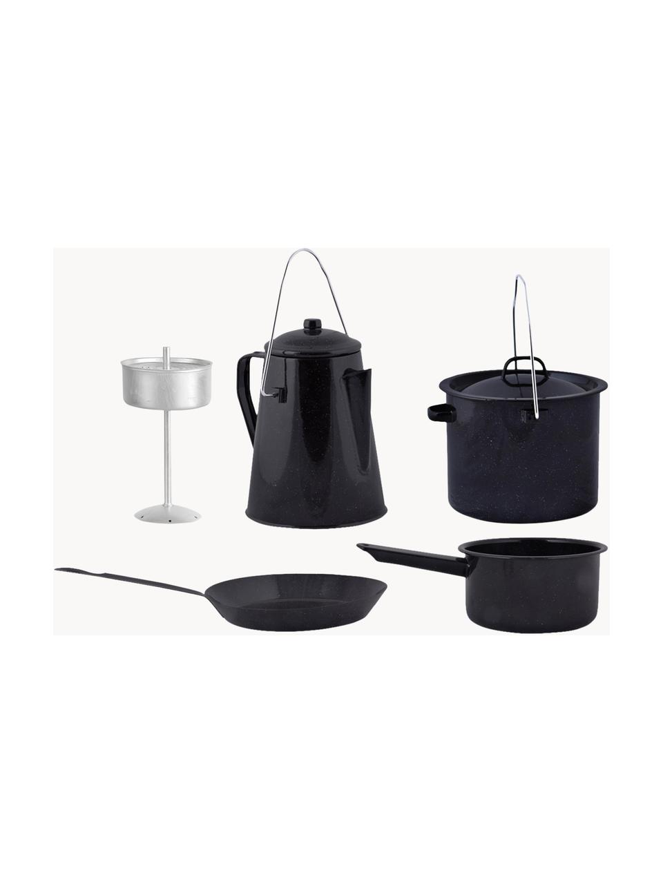 Set cucina da giardino Kami 4 pz, Metallo rivestito, Nero, argentato, Set in varie misure