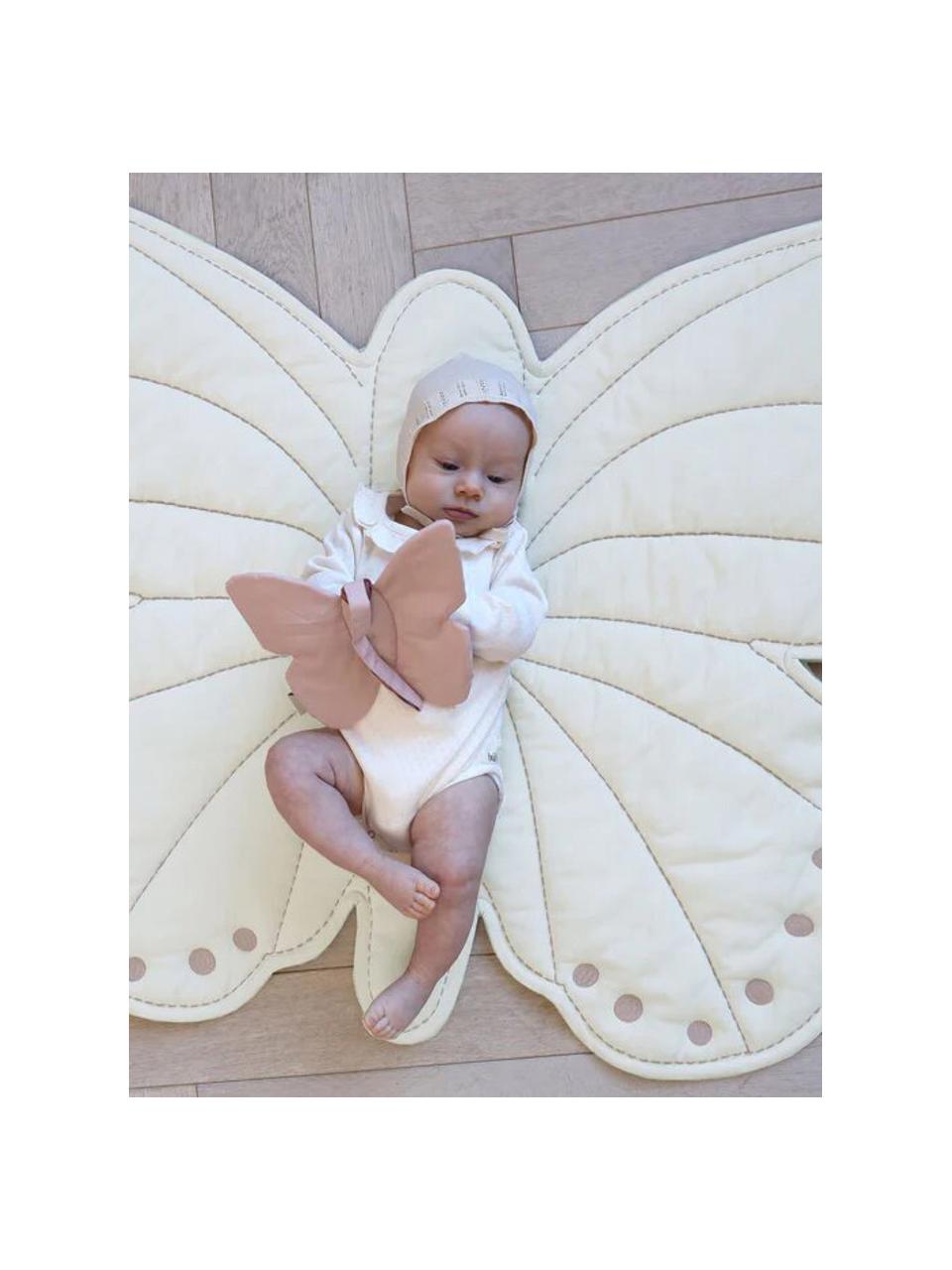 Dětská podložka na hraní z organické bavlny Butterfly, Tlumeně bílá, Š 100 cm, D 85 cm