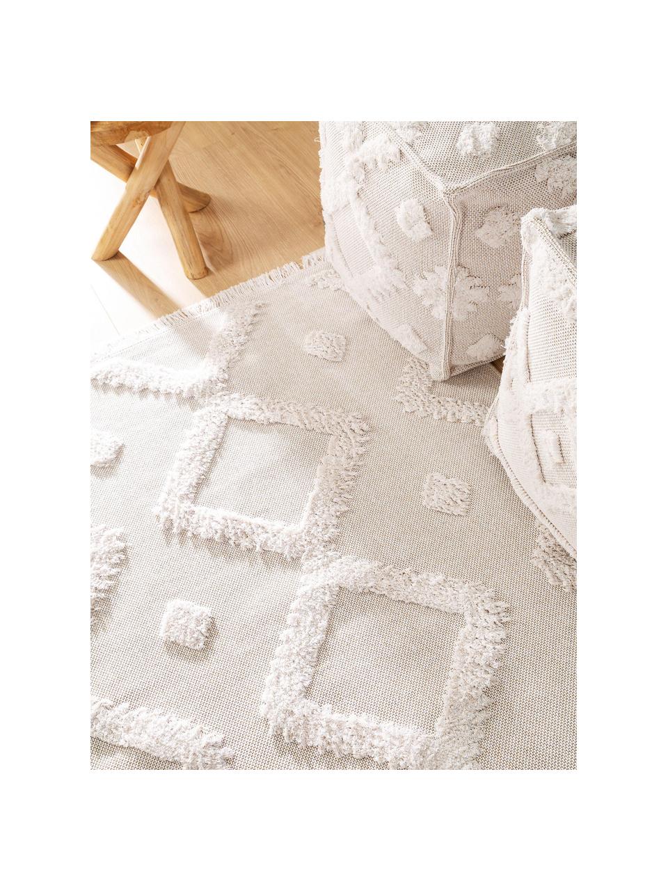 Waschbarer Baumwollteppich Oslo mit Hoch-Tief-Struktur, 100% Baumwolle, Cremeweiß, Beige, B 190 x L 280 cm (Größe M)
